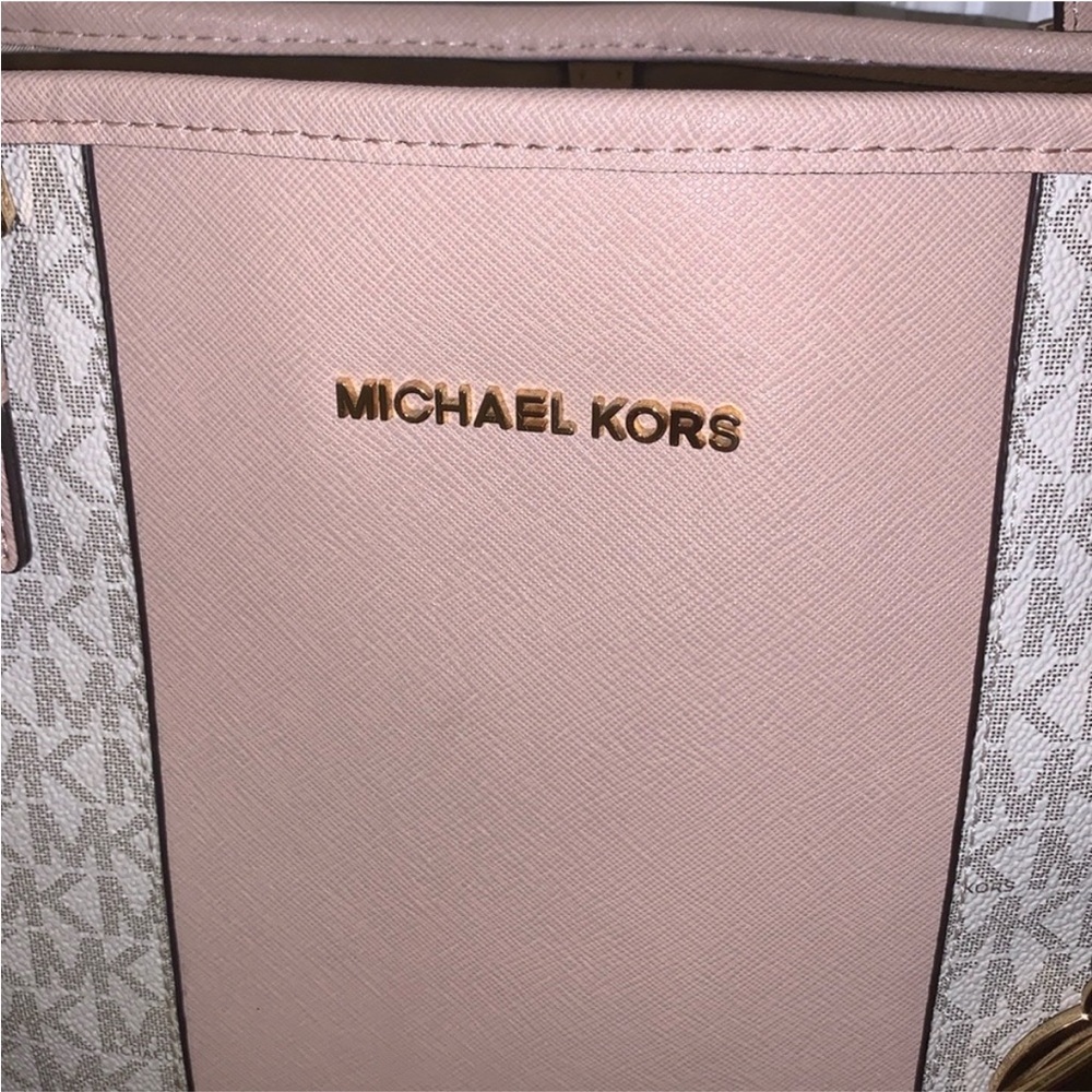 Michael Kors Monogram Beige and Pink Tote - Picture 8 of 13